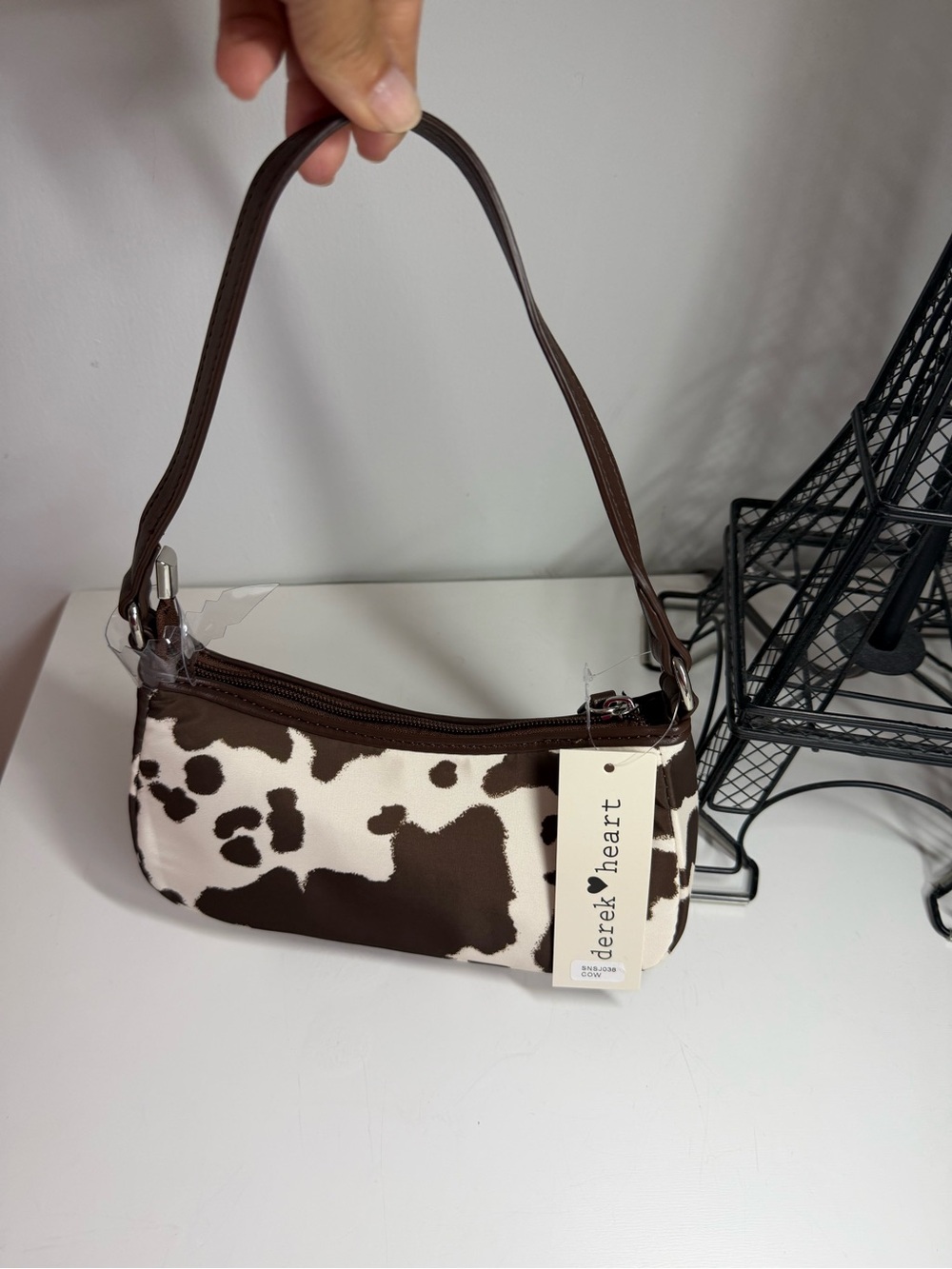 Derek Heart Brown and White Cow-Print Mini Shoulder Bag
